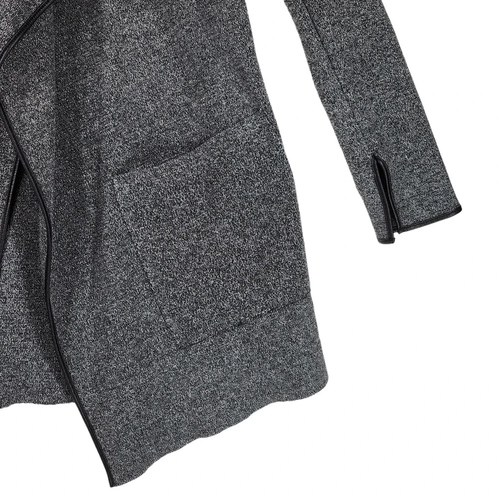 Zara‎ S Womens Cardigan Sweater Gray Black Oversized Open Front Faux Leather